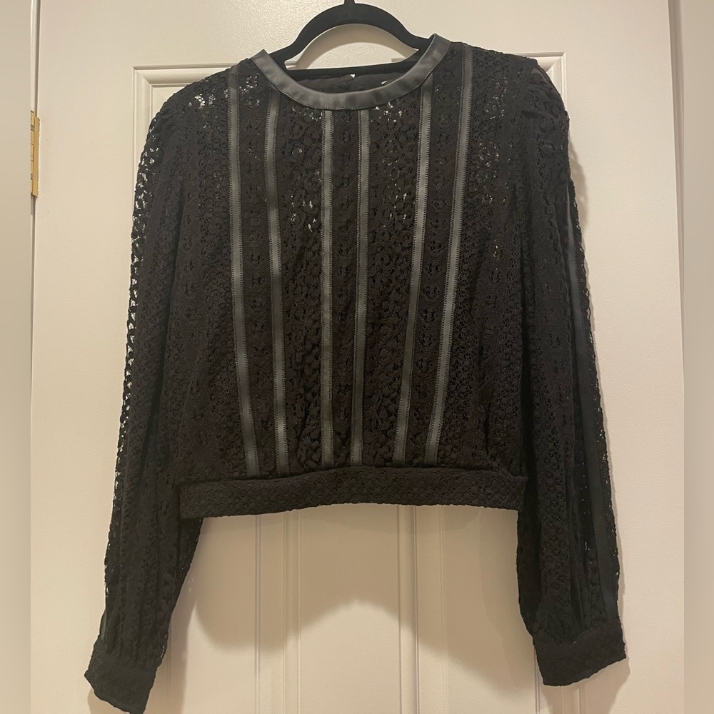 Express Black Lace and faux leather top, size small